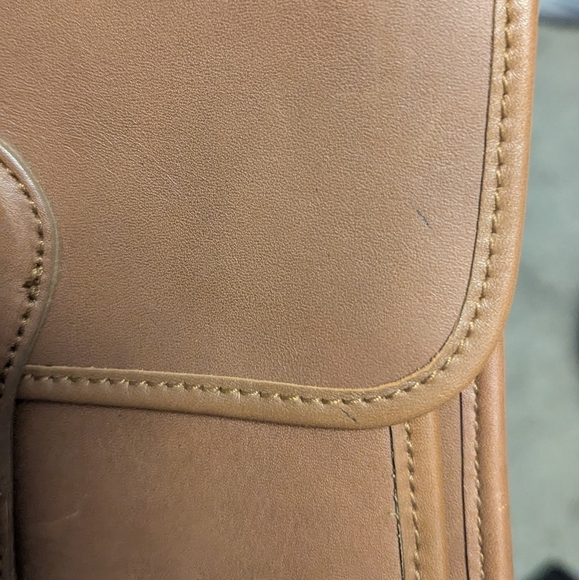 Vintage Turnlock Genuine Leather 90s Satchel Handbag Station Tan Crossbody - Picture 10 of 12